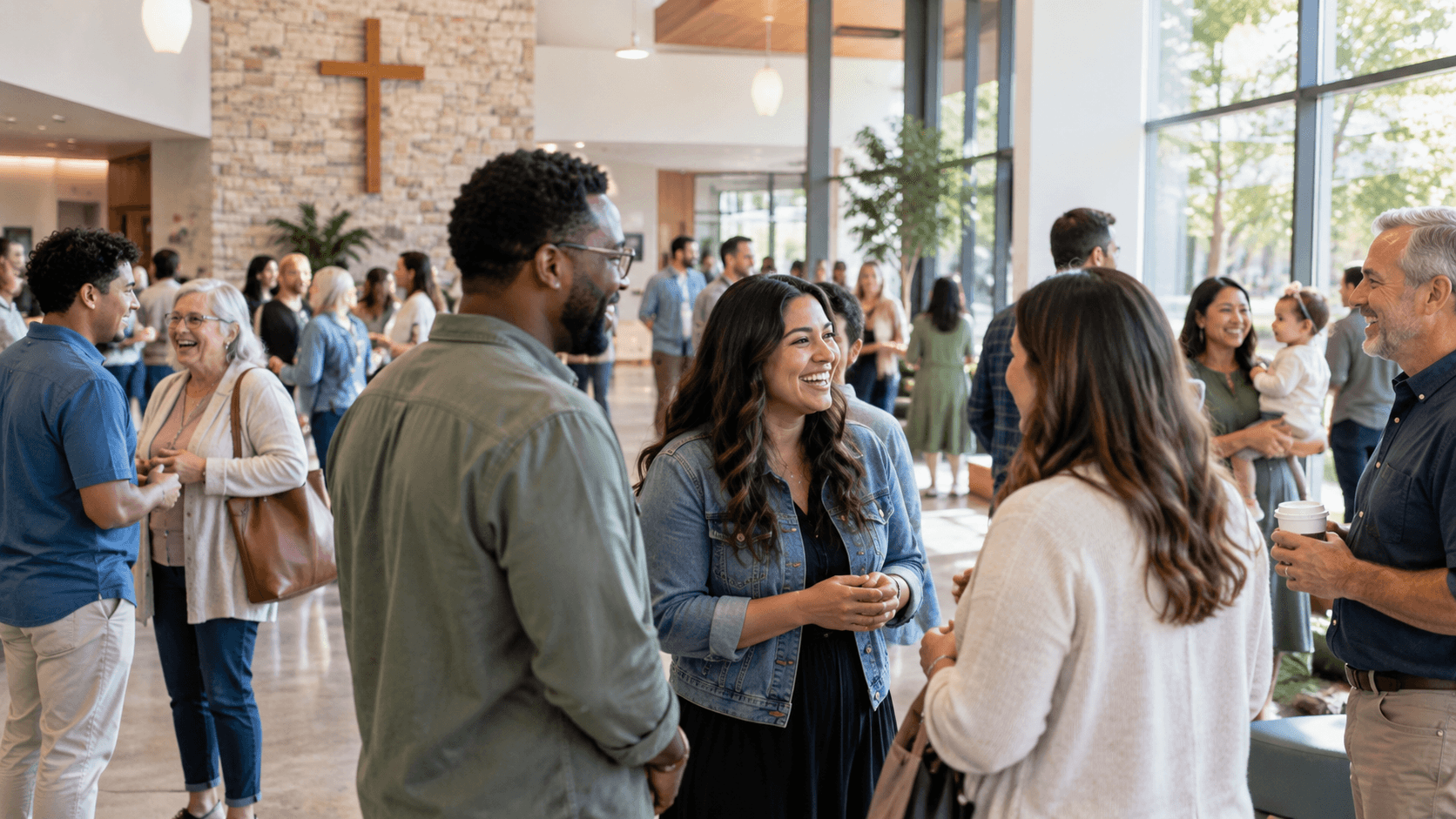 People connecting in a welcoming church community space